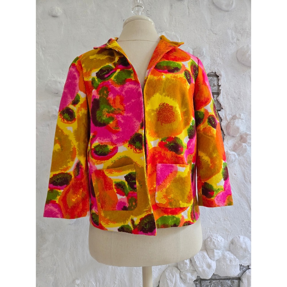 Peck & Peck Collection Floral Abstract Jacket Pink Orange Yellow Size 8